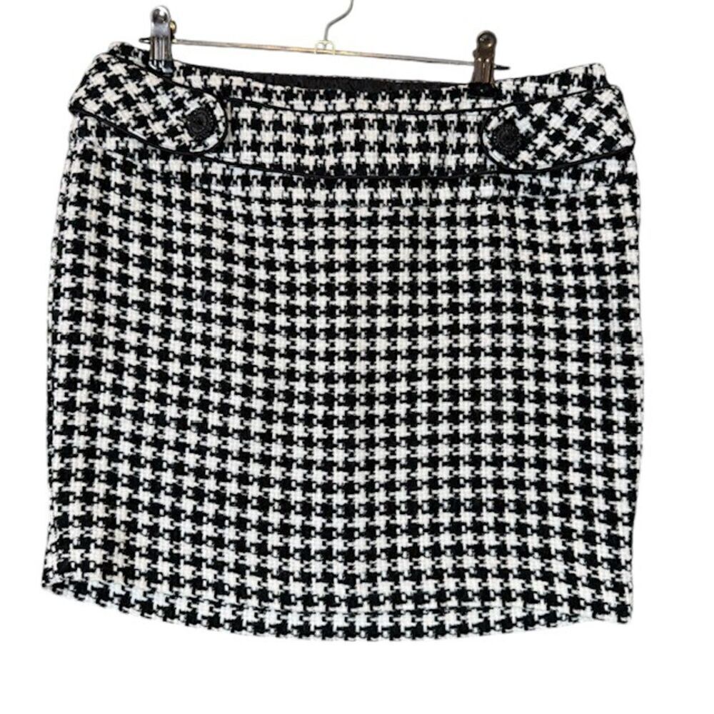 Charlotte Russe Houndstooth Knit Mini Skirt Side Zip Button Detail Black White 7